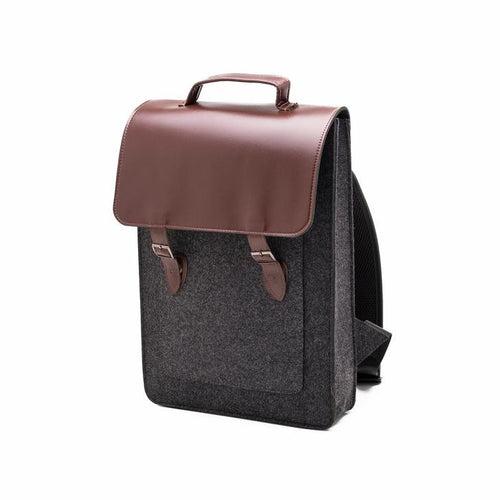 Felt and Vegan Leather Laptop Backpack - Dark Grey