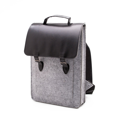 Felt and Vegan Leather Laptop Backpack - Light Grey