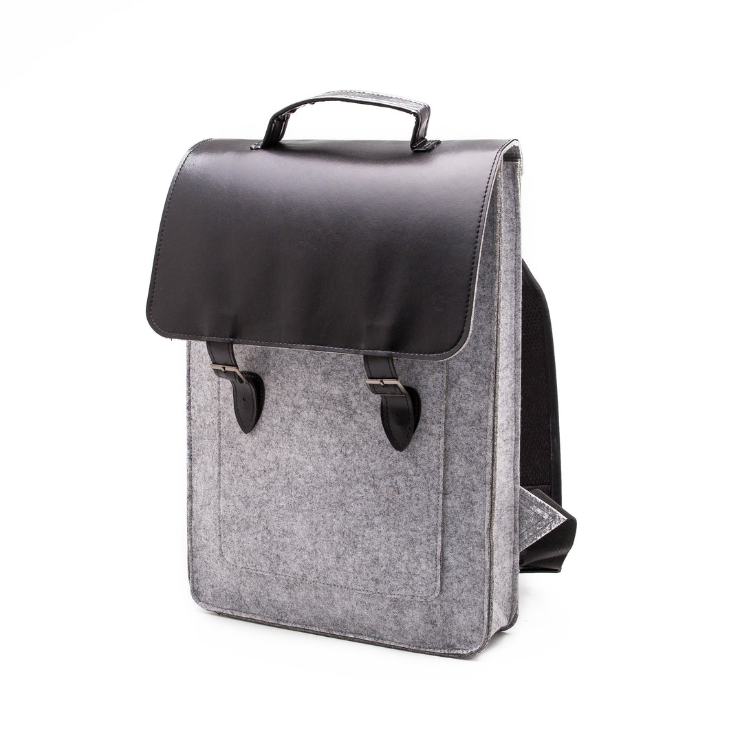 Felt and Vegan Leather Laptop Backpack - Light Grey