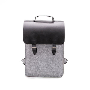 Felt and Vegan Leather Laptop Backpack - Light Grey